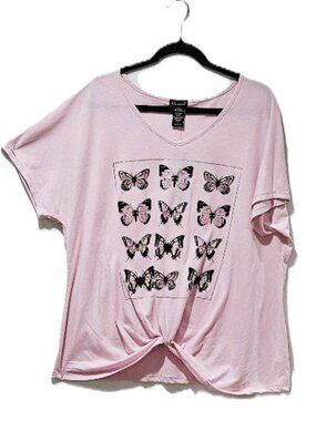 New PINK BUTTERFLY SHORT SLEEVE GRAPHIC T-SHIRT TEE TOP  2X  COTTAGECORE BOHO